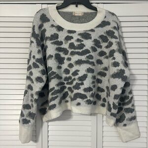 Altar'd State Gray and White Animal Print Sweater